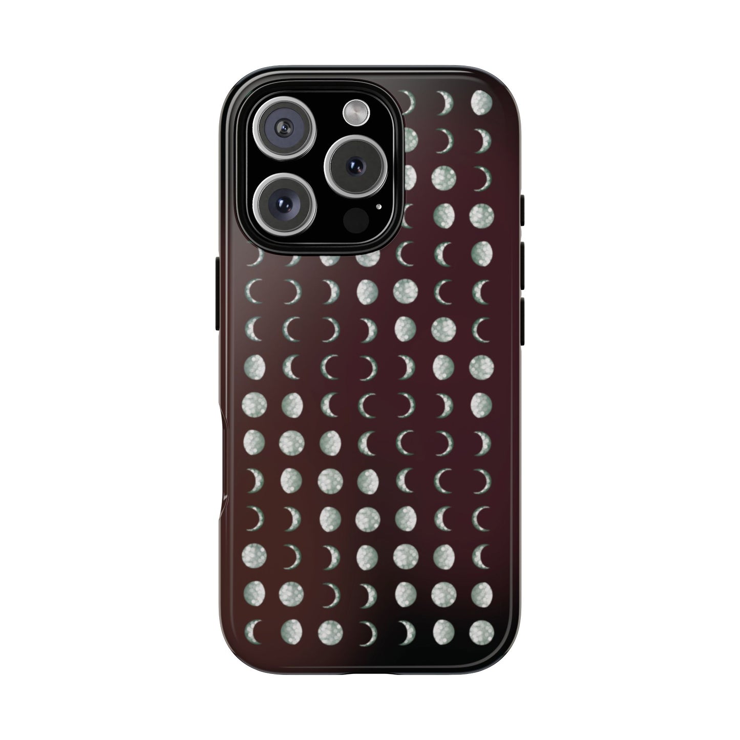 iphone samsung google pixel dark red and sage green moon phase phone case crescent moon boho chic rock and indie sleeze