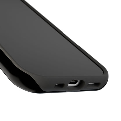 metal cyber cigilism black phone case with silver daggers, close up charger port