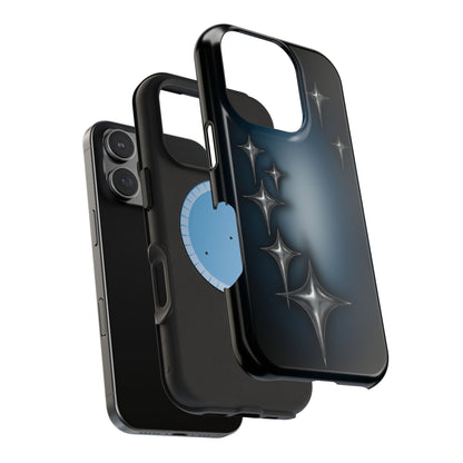 Magsafe phone case with chrome star design on blue black background. Protective & shock-absorbing. Fits iPhone, Samsung & Google Pixel models. Cool, edgy design, layers